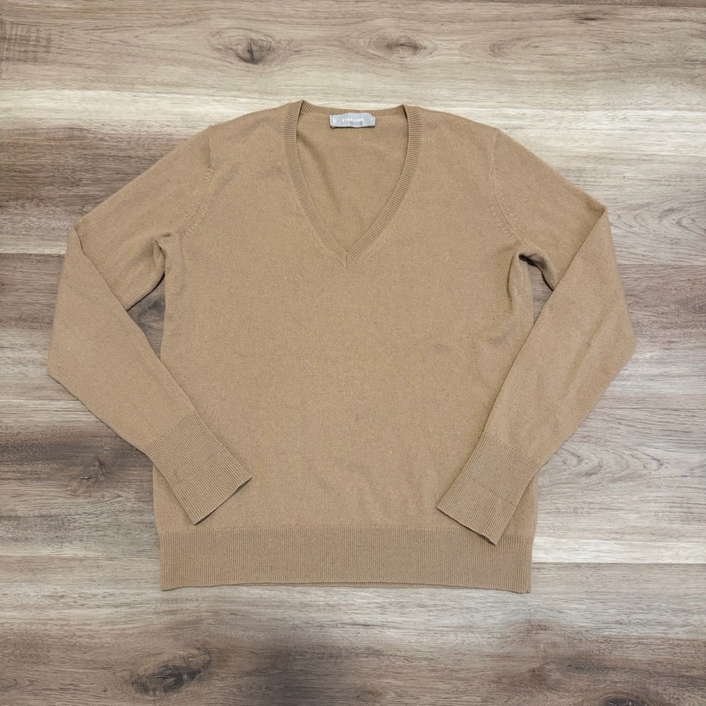 Everlane Sweater Womens Small Beige Brown 100% Cashmere V-Neck Preppy